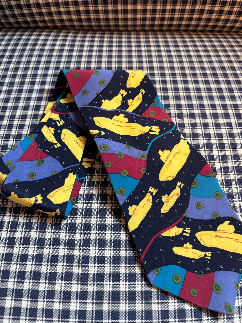 The Beatles Yellow Submarine silk Tie with Navy, Red, Teal, Purple Panels